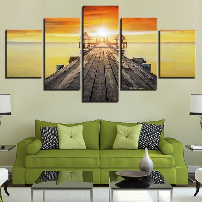 Sunset Lake Landscape 5 Piece HD Multi Panel Canvas Wall Art Frame - Original Frame