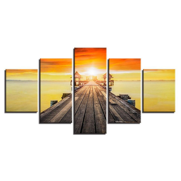 Sunset Lake Landscape 5 Piece HD Multi Panel Canvas Wall Art Frame