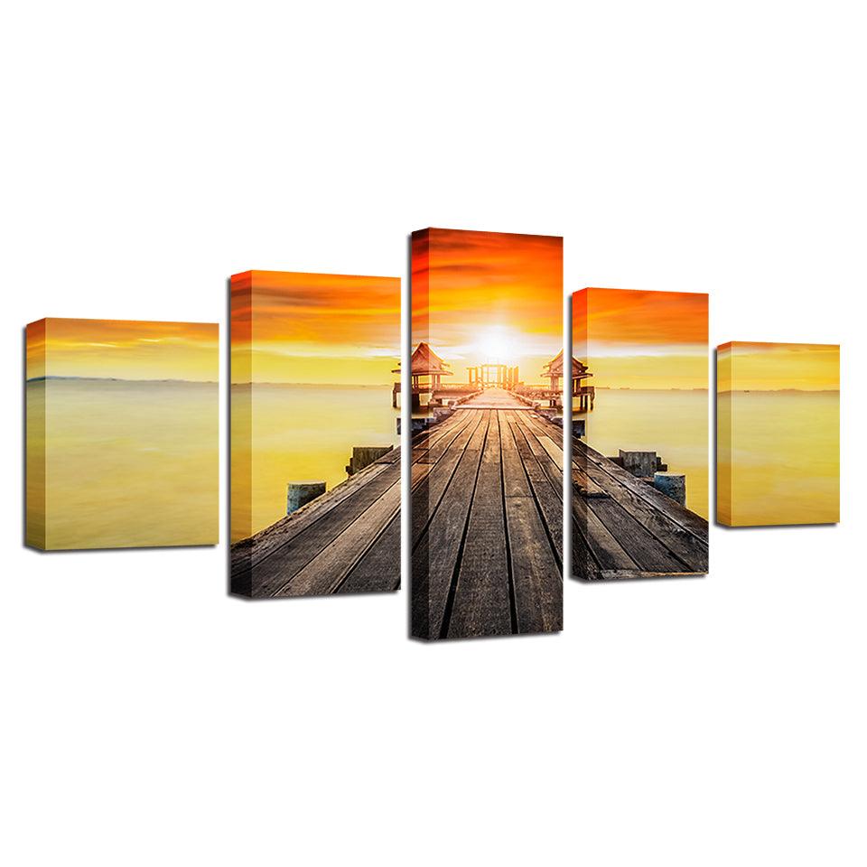 Sunset Lake Landscape 5 Piece HD Multi Panel Canvas Wall Art Frame - Original Frame