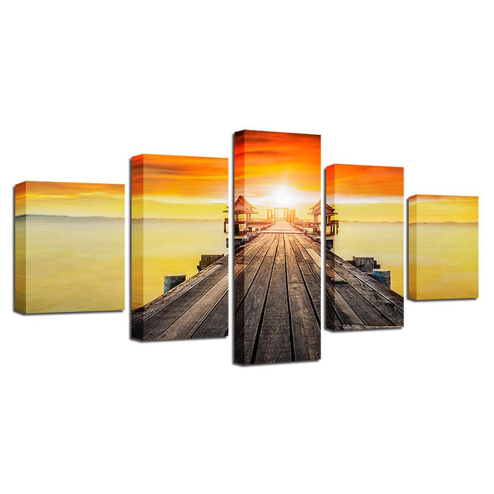 Sunset Lake Landscape 5 Piece HD Multi Panel Canvas Wall Art Frame - Original Frame