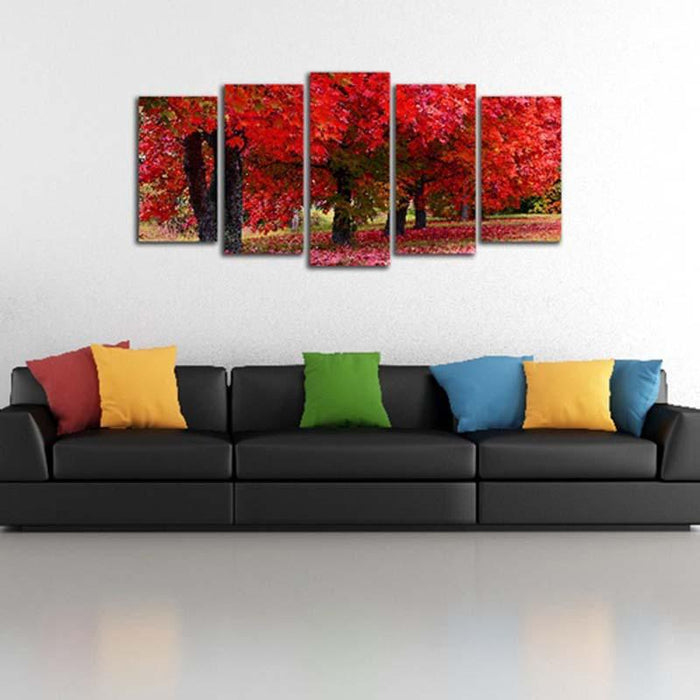 Red Forest Scenery 5 Piece HD Multi Panel Canvas Wall Art Frame - Original Frame