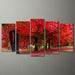 Red Forest Scenery 5 Piece HD Multi Panel Canvas Wall Art Frame - Original Frame