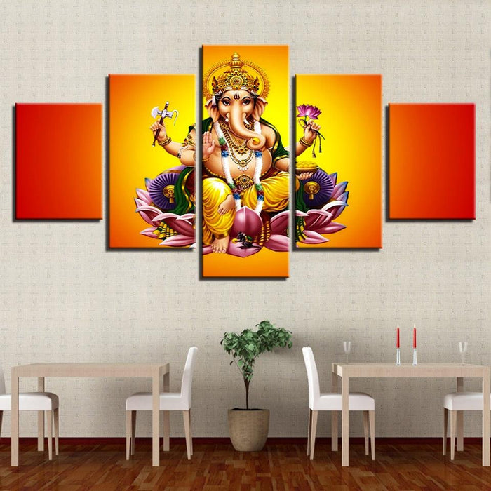 India God Ganesha 5 Piece HD Multi Panel Canvas Wall Art Frame - Original Frame