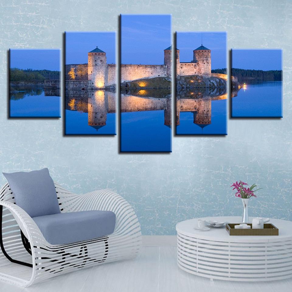 Olavinlinna Castle 5 Piece HD Multi Panel Canvas Wall Art Frame - Original Frame