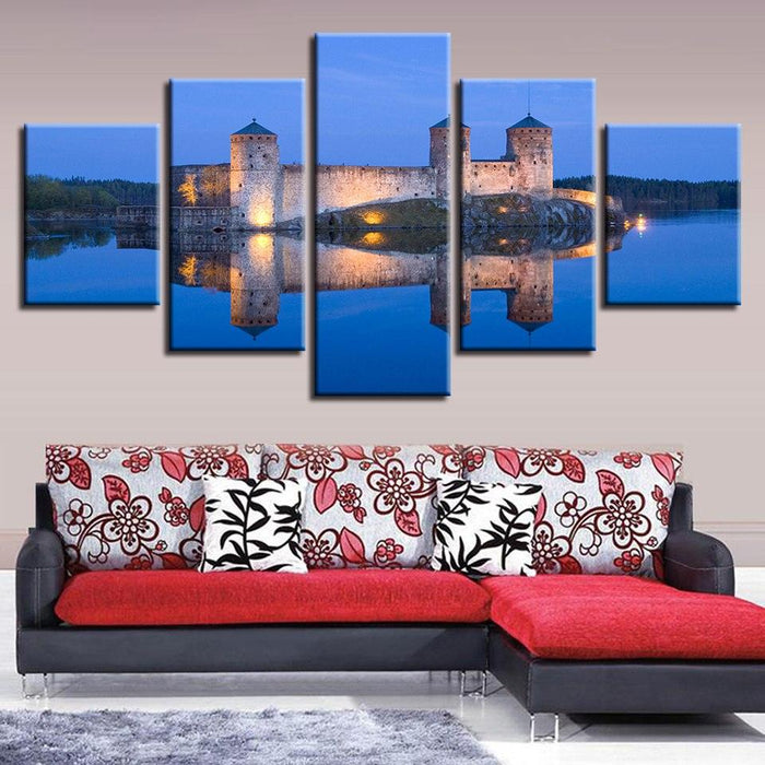 Olavinlinna Castle 5 Piece HD Multi Panel Canvas Wall Art Frame - Original Frame