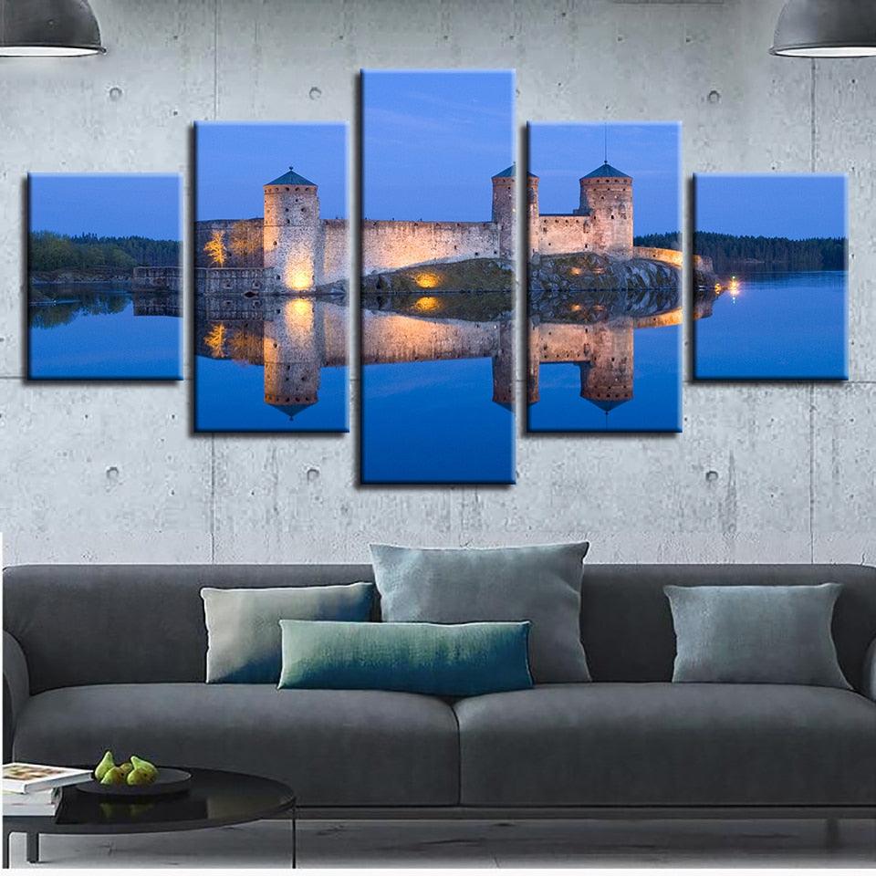 Olavinlinna Castle 5 Piece HD Multi Panel Canvas Wall Art Frame - Original Frame