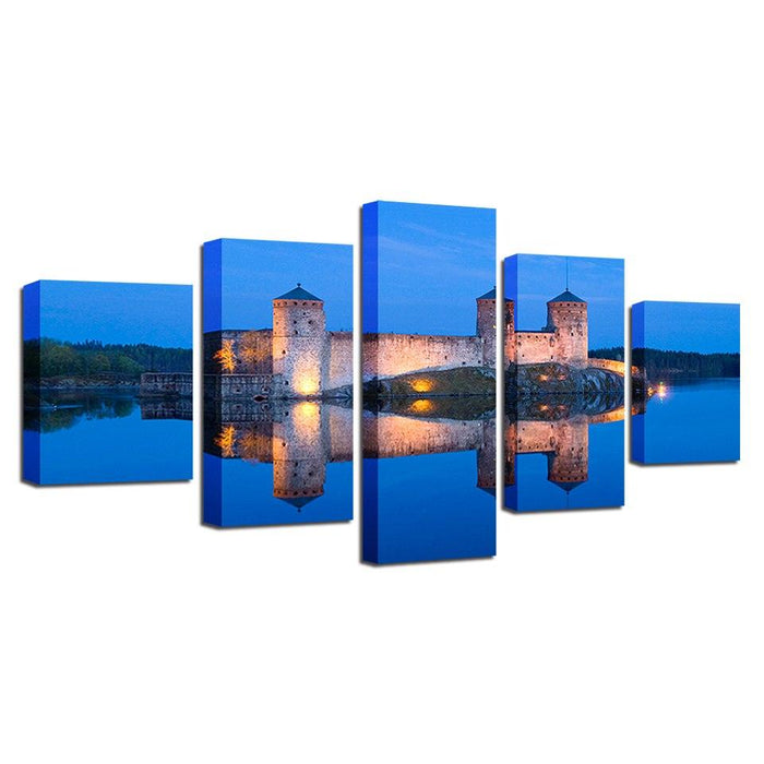 Olavinlinna Castle 5 Piece HD Multi Panel Canvas Wall Art Frame - Original Frame