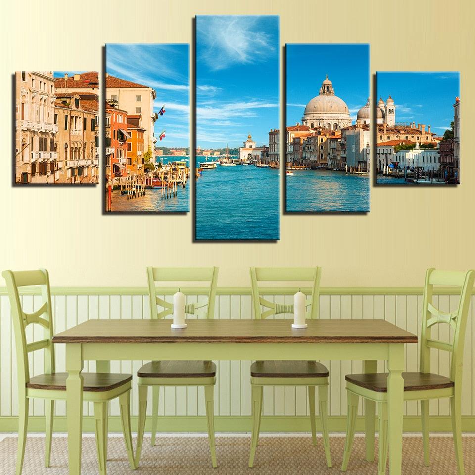 Venice Italy Landscape 5 Piece HD Multi Panel Canvas Wall Art Frame - Original Frame