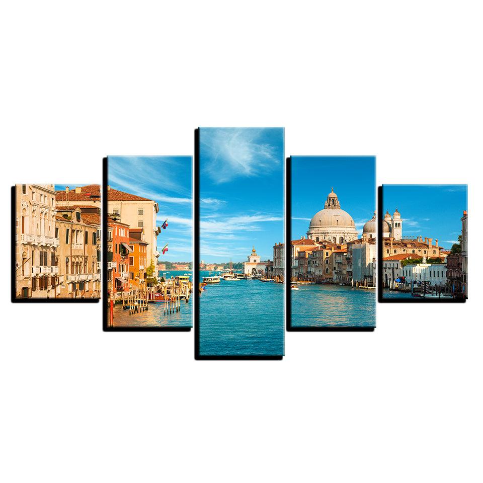 Venice Italy Landscape 5 Piece HD Multi Panel Canvas Wall Art Frame - Original Frame