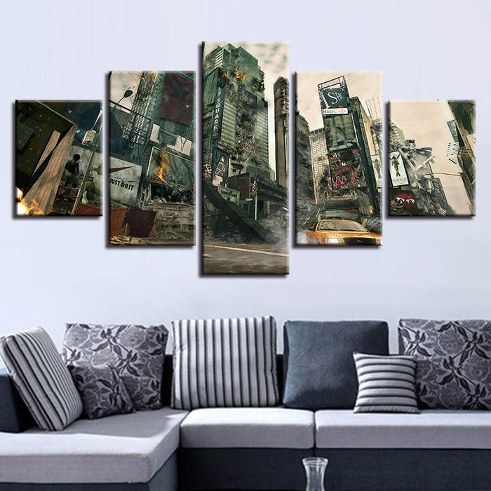 City Destruction 5 Piece HD Multi Panel Canvas Wall Art Frame
