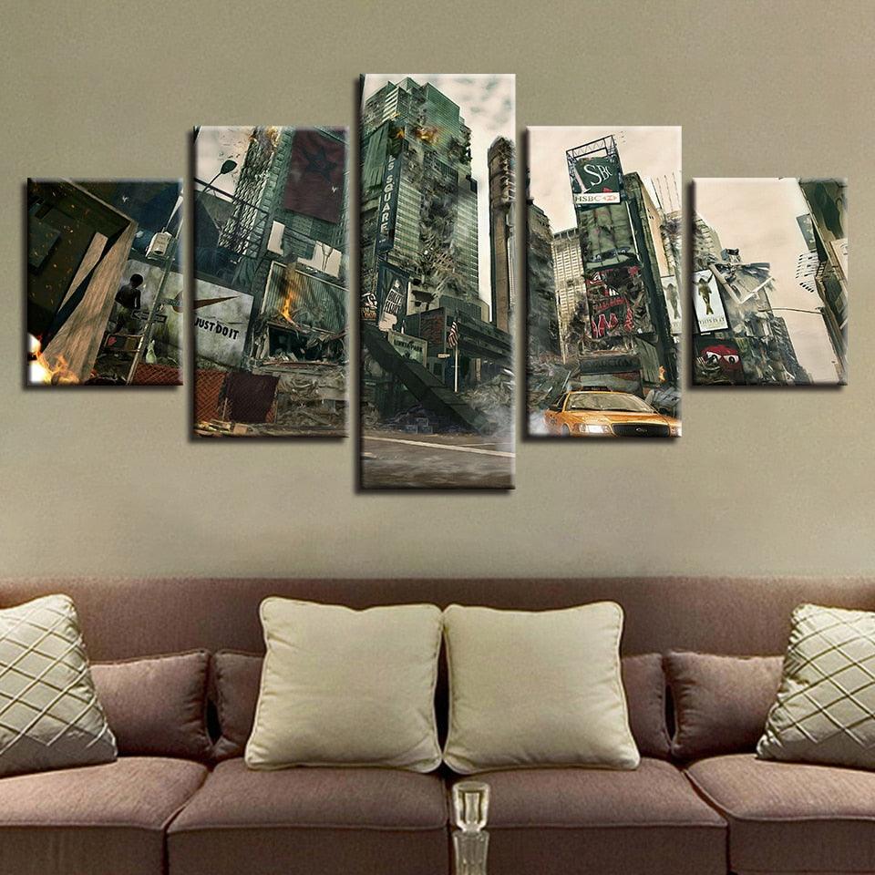 City Destruction 5 Piece HD Multi Panel Canvas Wall Art Frame - Original Frame
