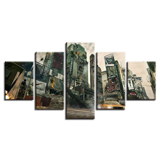 City Destruction 5 Piece HD Multi Panel Canvas Wall Art Frame - Original Frame