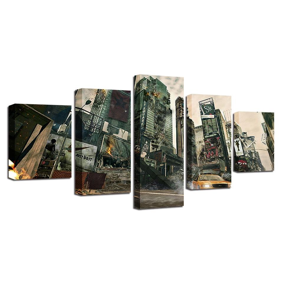 City Destruction 5 Piece HD Multi Panel Canvas Wall Art Frame - Original Frame