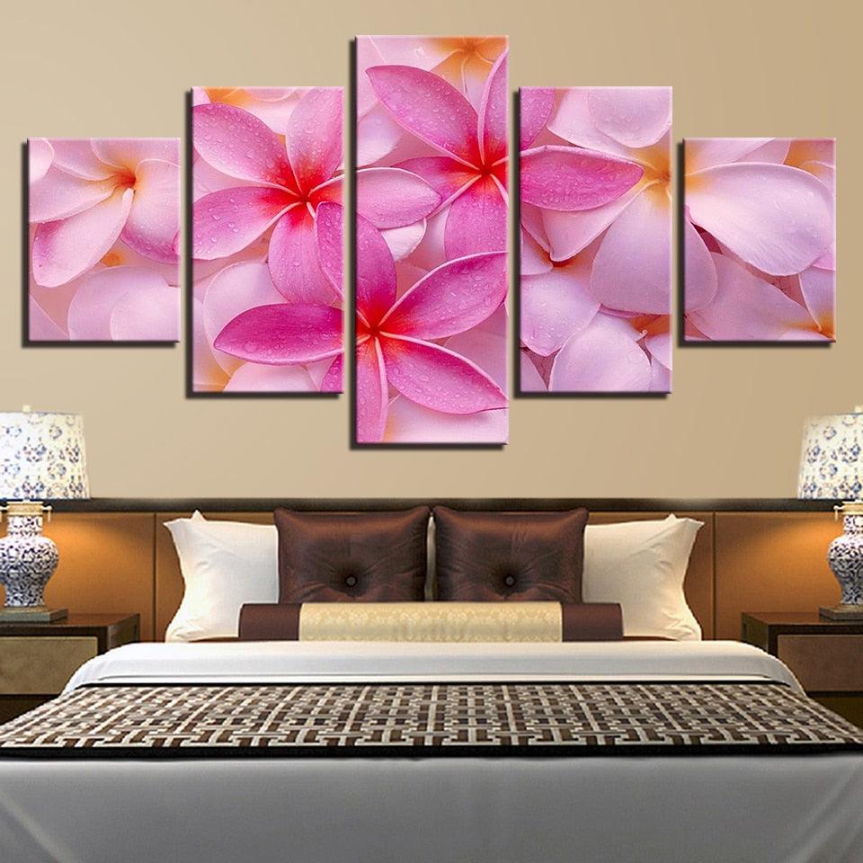 Plumeria Rubra Flowers 5 Piece HD Multi Panel Canvas Wall Art - Original Frame