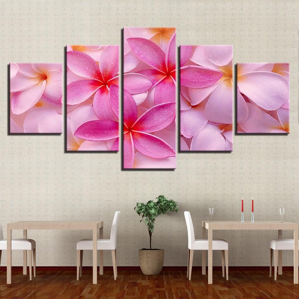 Plumeria Rubra Flowers 5 Piece HD Multi Panel Canvas Wall Art - Original Frame