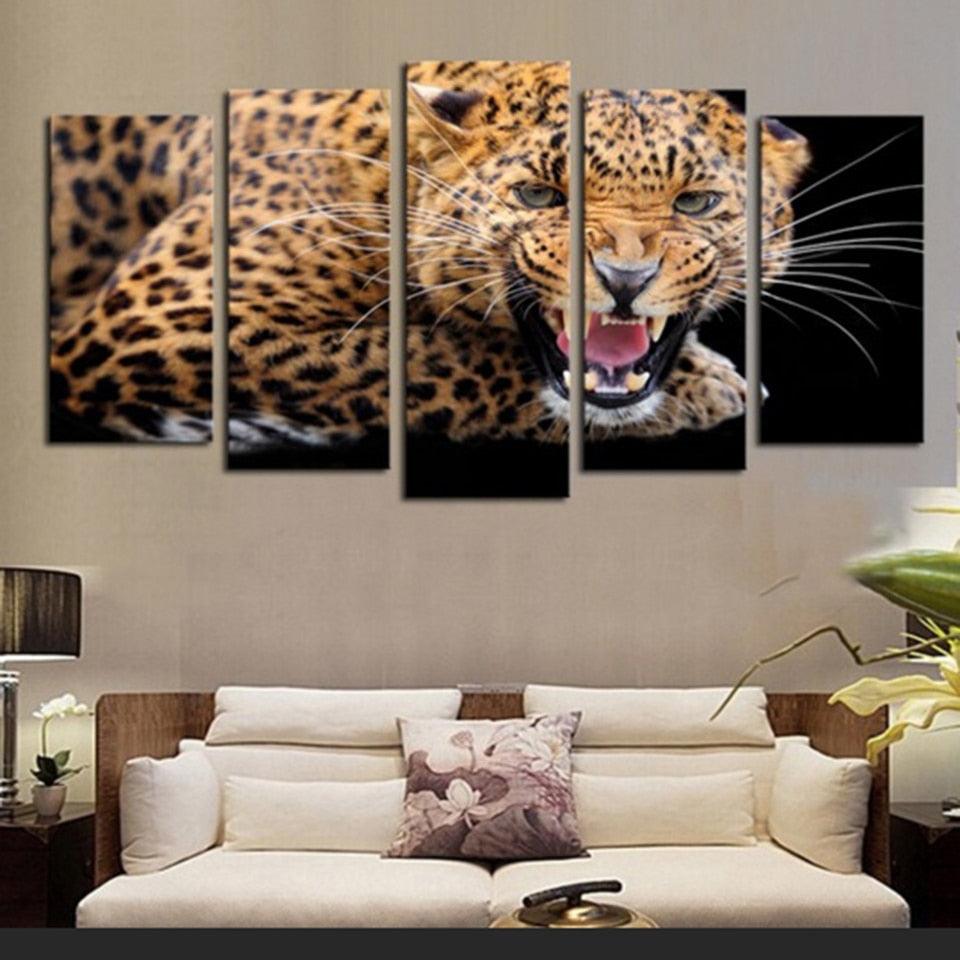 Cheetah 5 Piece HD Multi Panel Canvas Wall Art Frame - Original Frame
