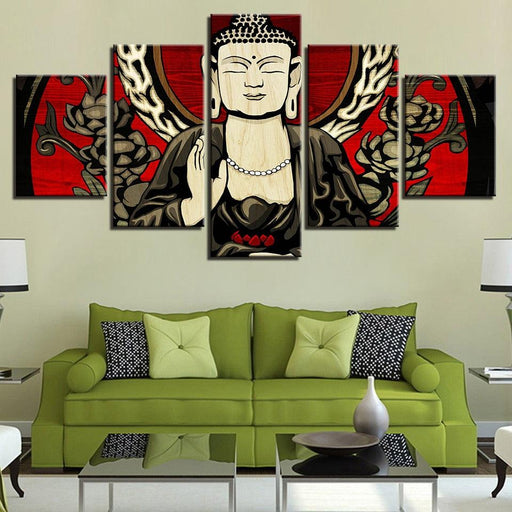 Lord Buddha 5 Piece HD Multi Panel Canvas Wall Art Frame - Original Frame