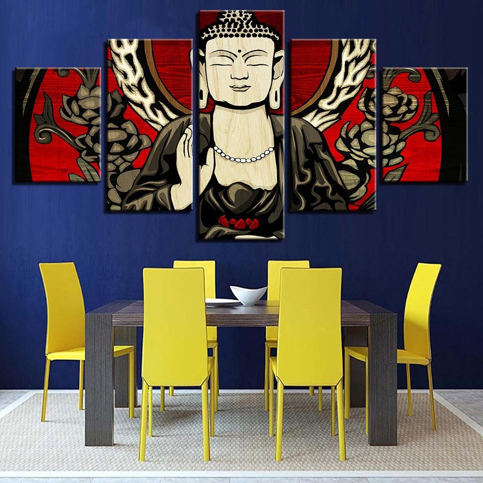 Lord Buddha 5 Piece HD Multi Panel Canvas Wall Art Frame - Original Frame