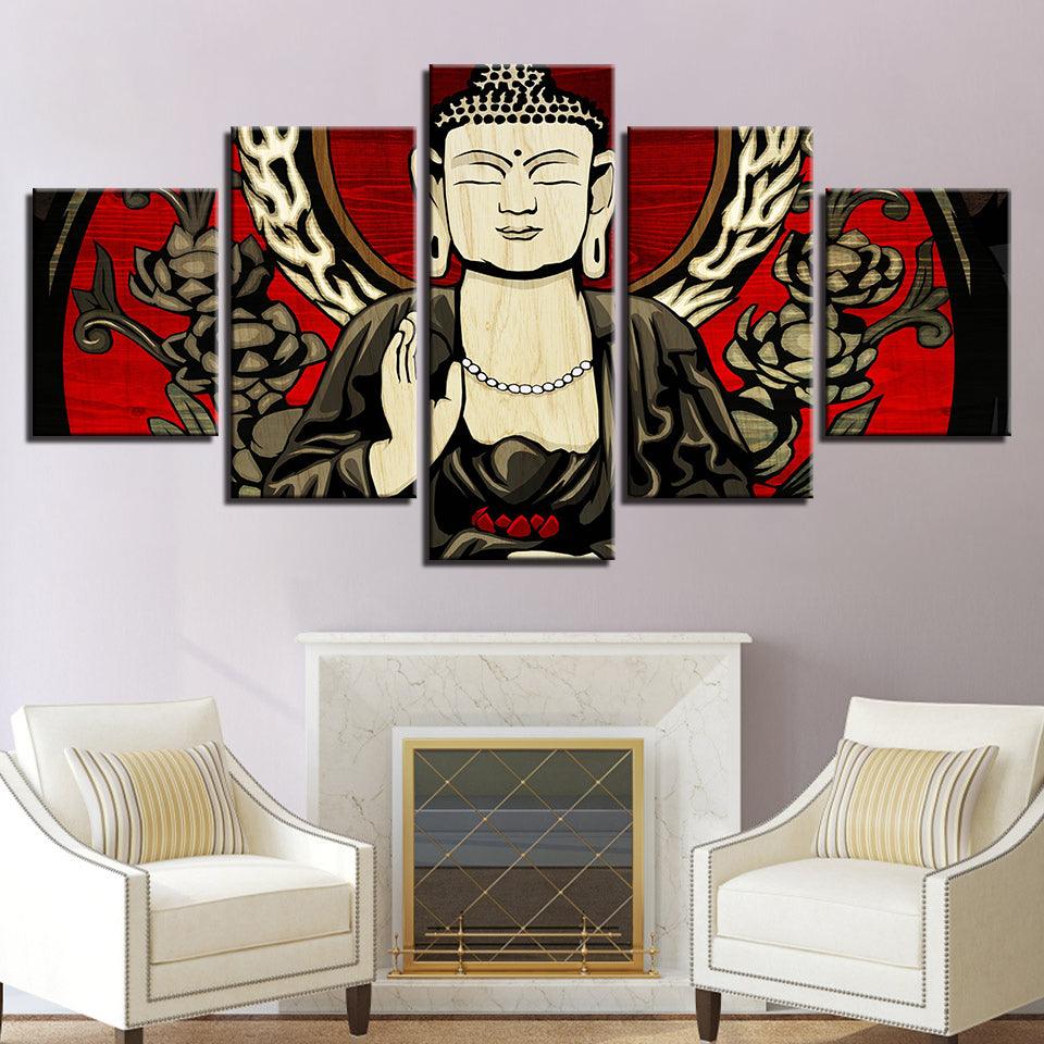 Lord Buddha 5 Piece HD Multi Panel Canvas Wall Art Frame - Original Frame