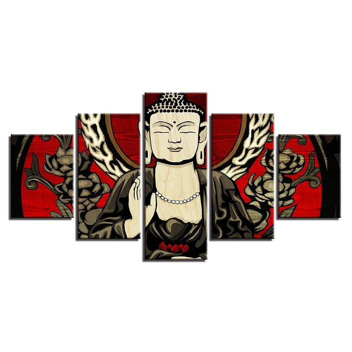 Lord Buddha 5 Piece HD Multi Panel Canvas Wall Art Frame - Original Frame