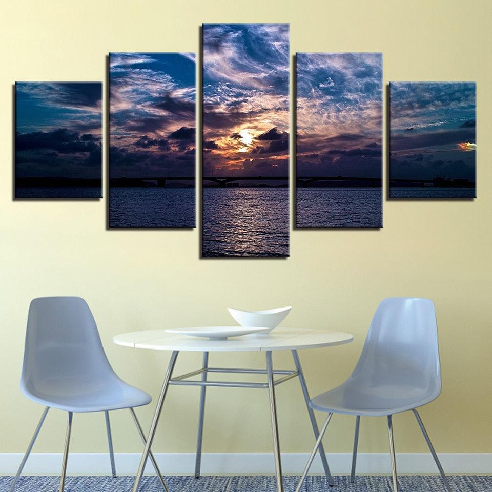 Vibrant Sunset 5 Piece HD Multi Panel Canvas Wall Art Frame - Original Frame