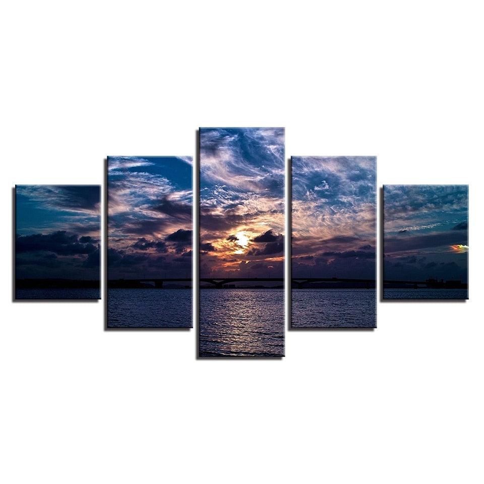 Vibrant Sunset 5 Piece HD Multi Panel Canvas Wall Art Frame - Original Frame