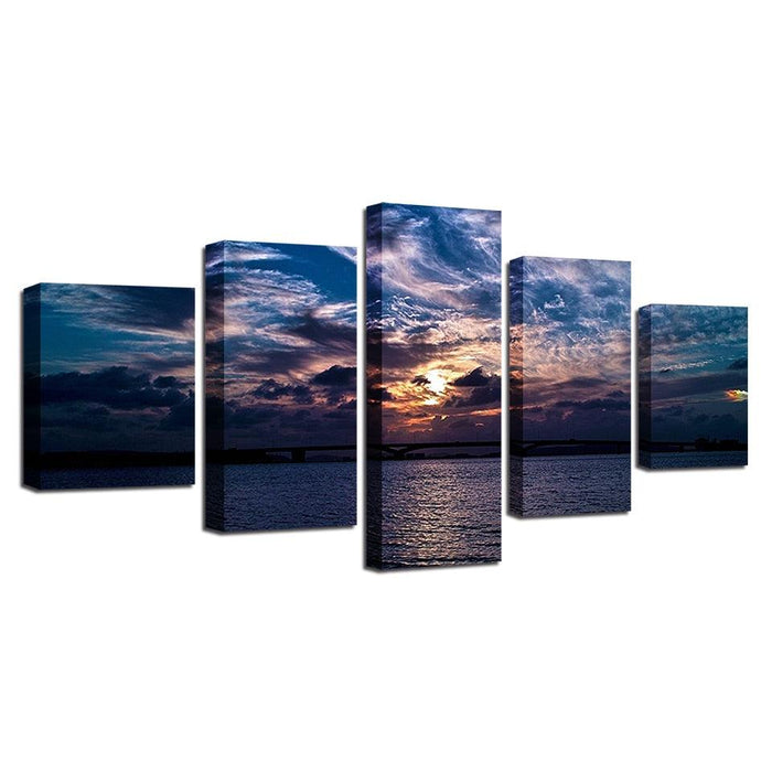 Vibrant Sunset 5 Piece HD Multi Panel Canvas Wall Art Frame - Original Frame