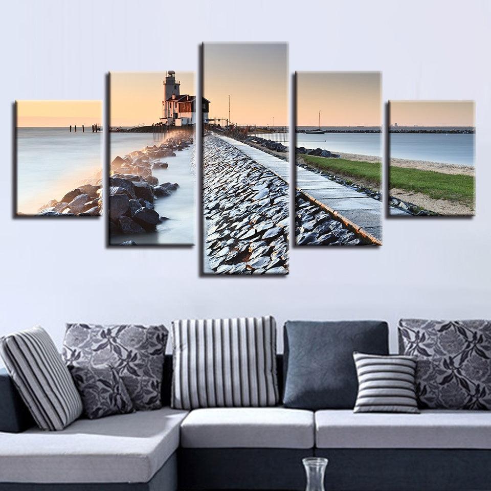 Paard Van Marken Lighthouse 5 Piece HD Multi Panel Canvas Wall Art Frame - Original Frame