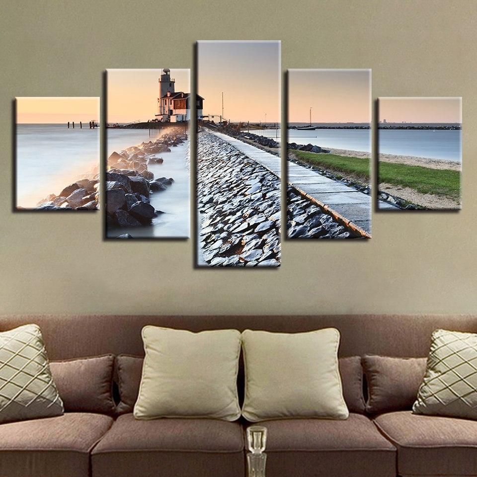 Paard Van Marken Lighthouse 5 Piece HD Multi Panel Canvas Wall Art Frame - Original Frame