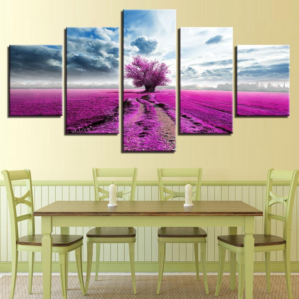 Purple Lavender Tree 5 Piece HD Multi Panel Canvas Wall Art - Original Frame