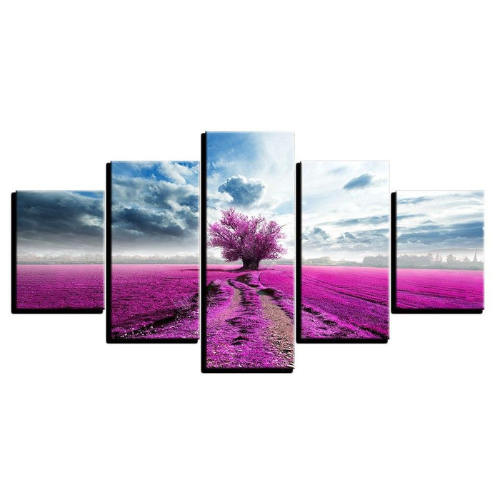 Purple Lavender Tree 5 Piece HD Multi Panel Canvas Wall Art - Original Frame