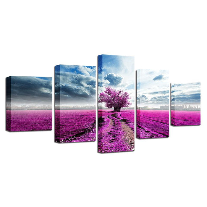 Purple Lavender Tree 5 Piece HD Multi Panel Canvas Wall Art - Original Frame