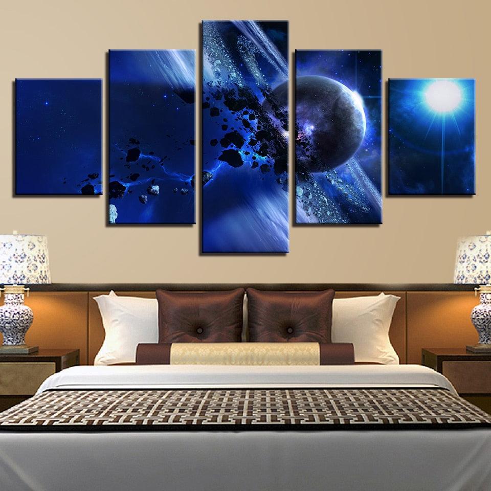 Meteorite in Space 5 Piece HD Multi Panel Canvas Wall Art Frame - Original Frame