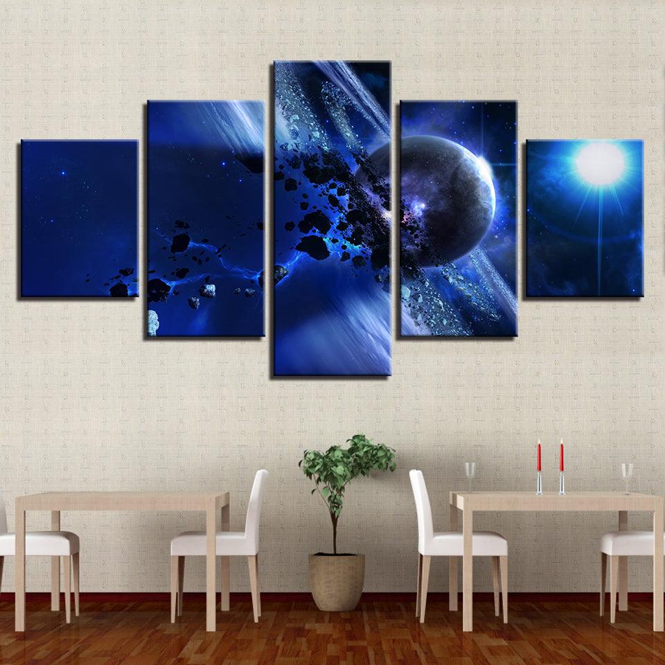 Meteorite in Space 5 Piece HD Multi Panel Canvas Wall Art Frame - Original Frame