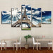 Sunlit Eiffel Tower 5 Piece HD Multi Panel Canvas Wall Art Frame - Original Frame