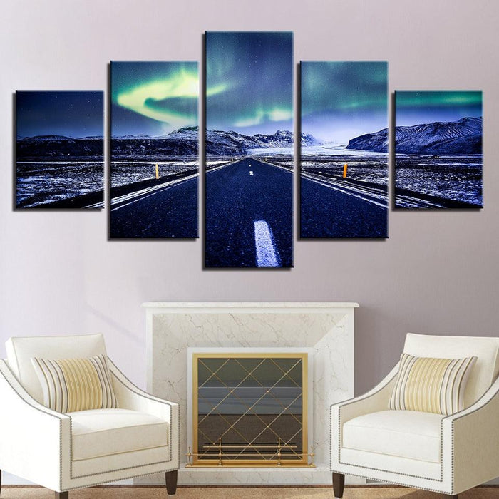 Aurora Mountain Highway 5 Piece HD Multi Panel Canvas Wall Art Frame - Original Frame