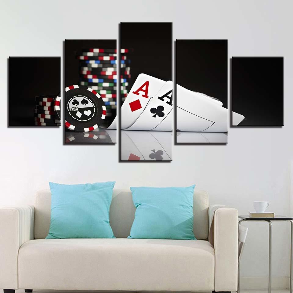 Poker Cards 5 Piece HD Multi Panel Canvas Wall Art - Original Frame