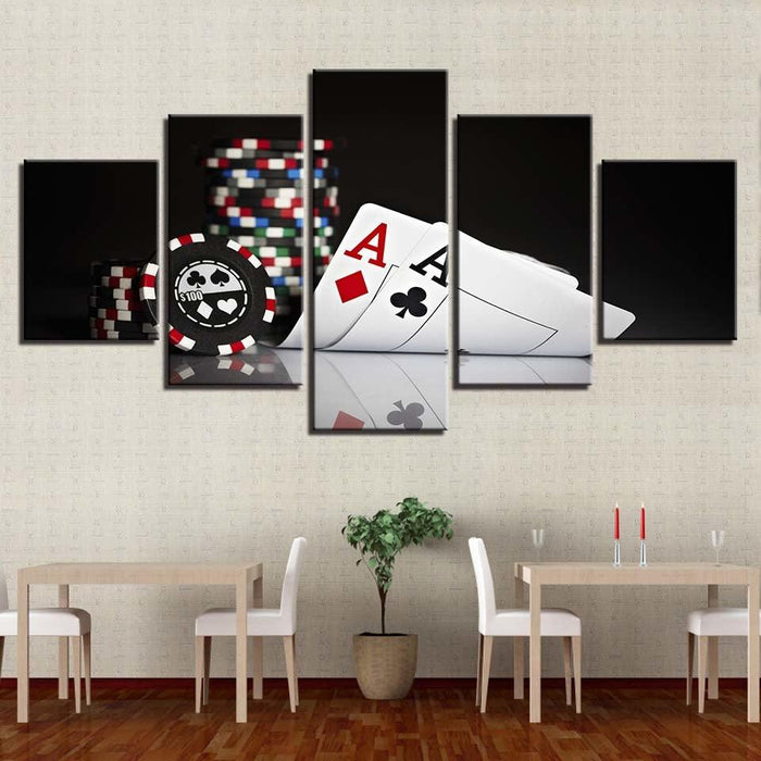 Poker Cards 5 Piece HD Multi Panel Canvas Wall Art - Original Frame