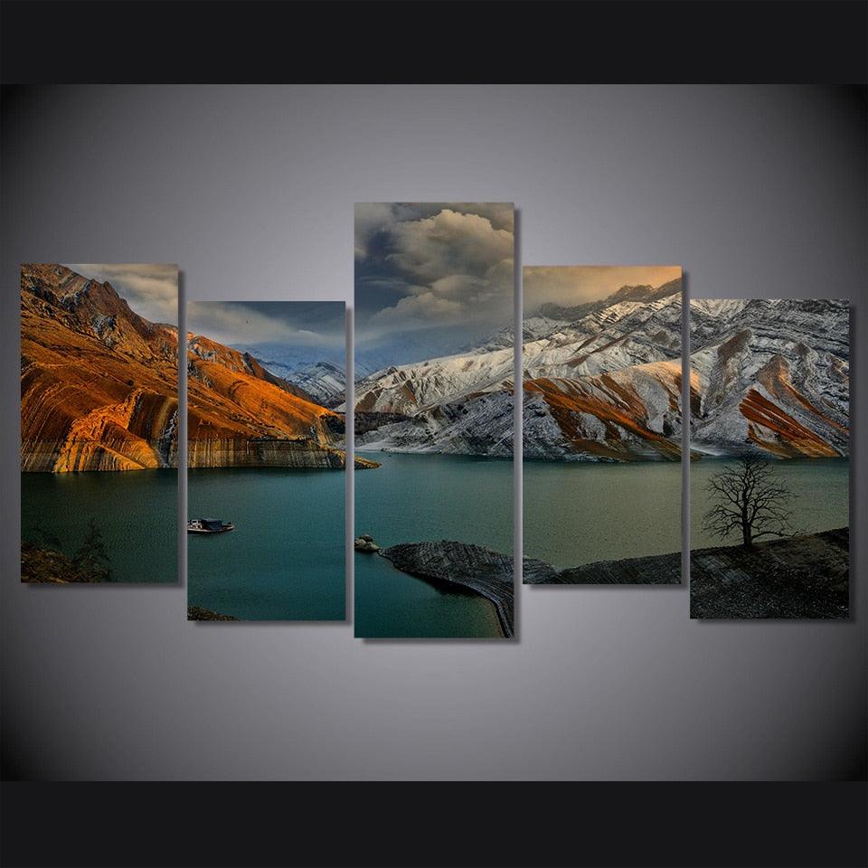 Cloudy Mountain Scene 5 Piece HD Multi Panel Canvas Wall Art Frame - Original Frame