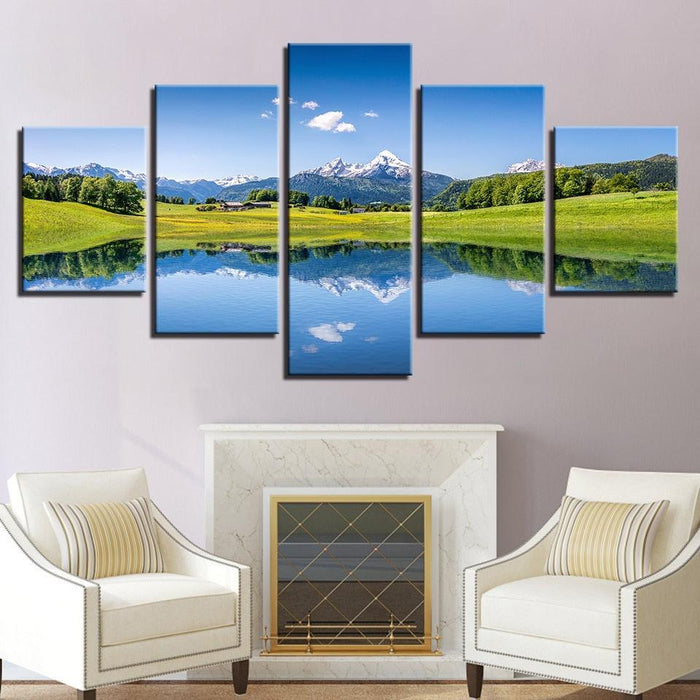 Snow Mountains 5 Piece HD Multi Panel Canvas Wall Art Frame - Original Frame