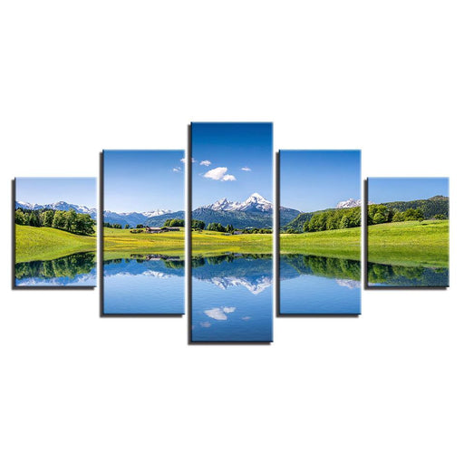 Snow Mountains 5 Piece HD Multi Panel Canvas Wall Art Frame - Original Frame