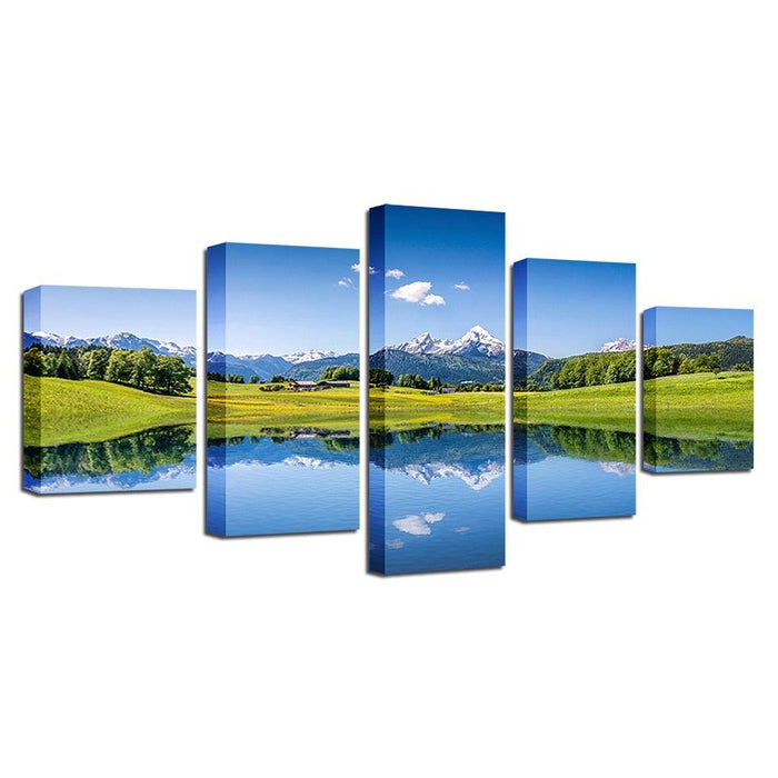 Snow Mountains 5 Piece HD Multi Panel Canvas Wall Art Frame - Original Frame