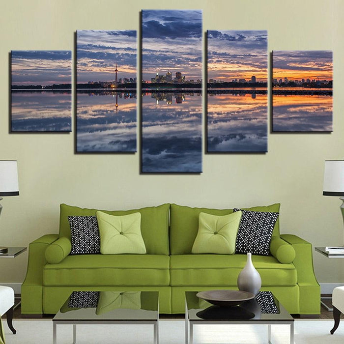 Sunset Glow Seaside 5 Piece HD Multi Panel Canvas Wall Art Frame - Original Frame