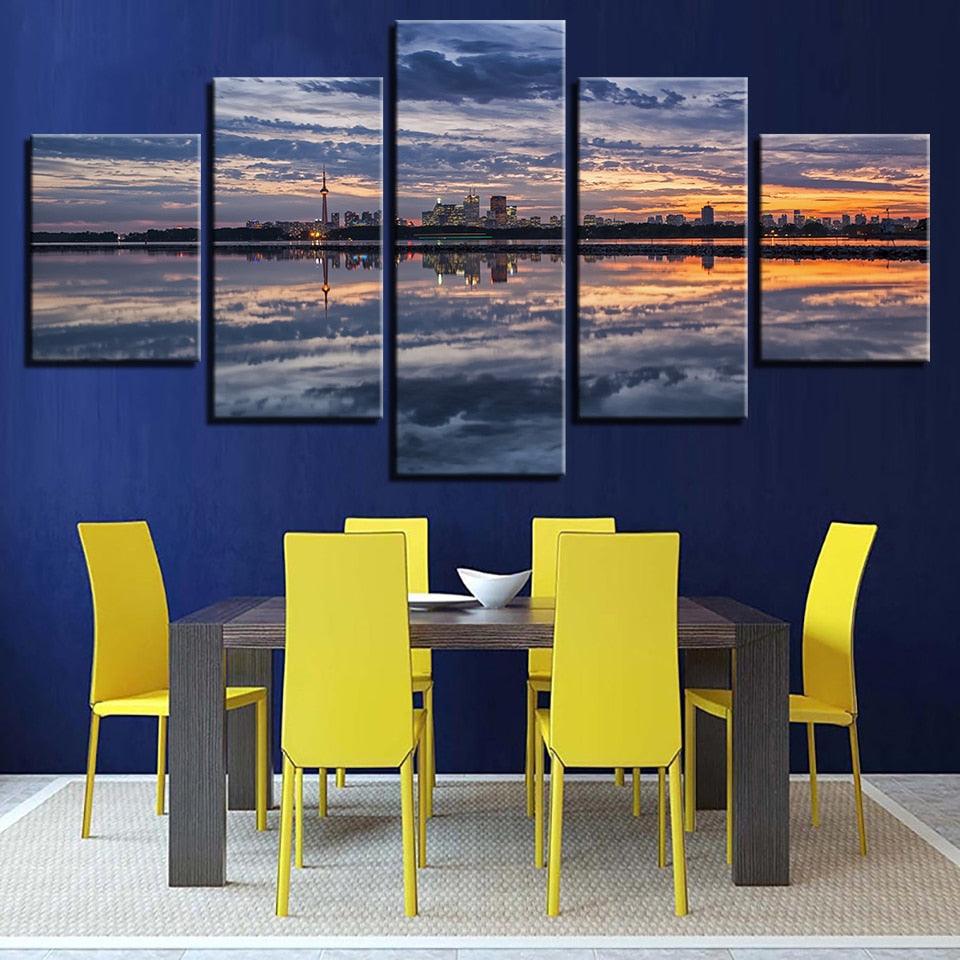 Sunset Glow Seaside 5 Piece HD Multi Panel Canvas Wall Art Frame - Original Frame