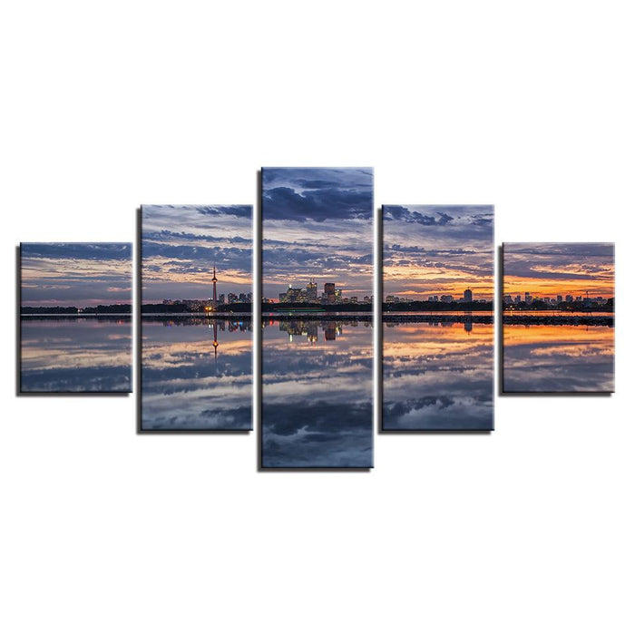 Sunset Glow Seaside 5 Piece HD Multi Panel Canvas Wall Art Frame - Original Frame