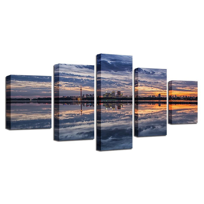 Sunset Glow Seaside 5 Piece HD Multi Panel Canvas Wall Art Frame - Original Frame