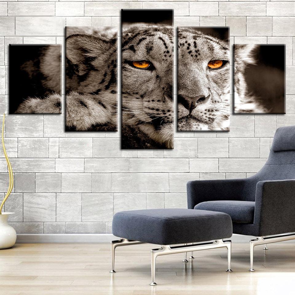 Lying Leopard Magical Eyes 5 Piece HD Multi Panel Canvas Wall Art Frame - Original Frame