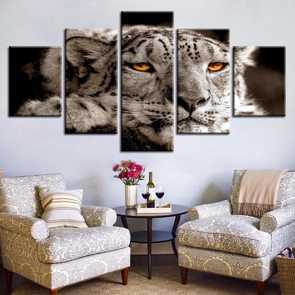 Lying Leopard Magical Eyes 5 Piece HD Multi Panel Canvas Wall Art Frame - Original Frame