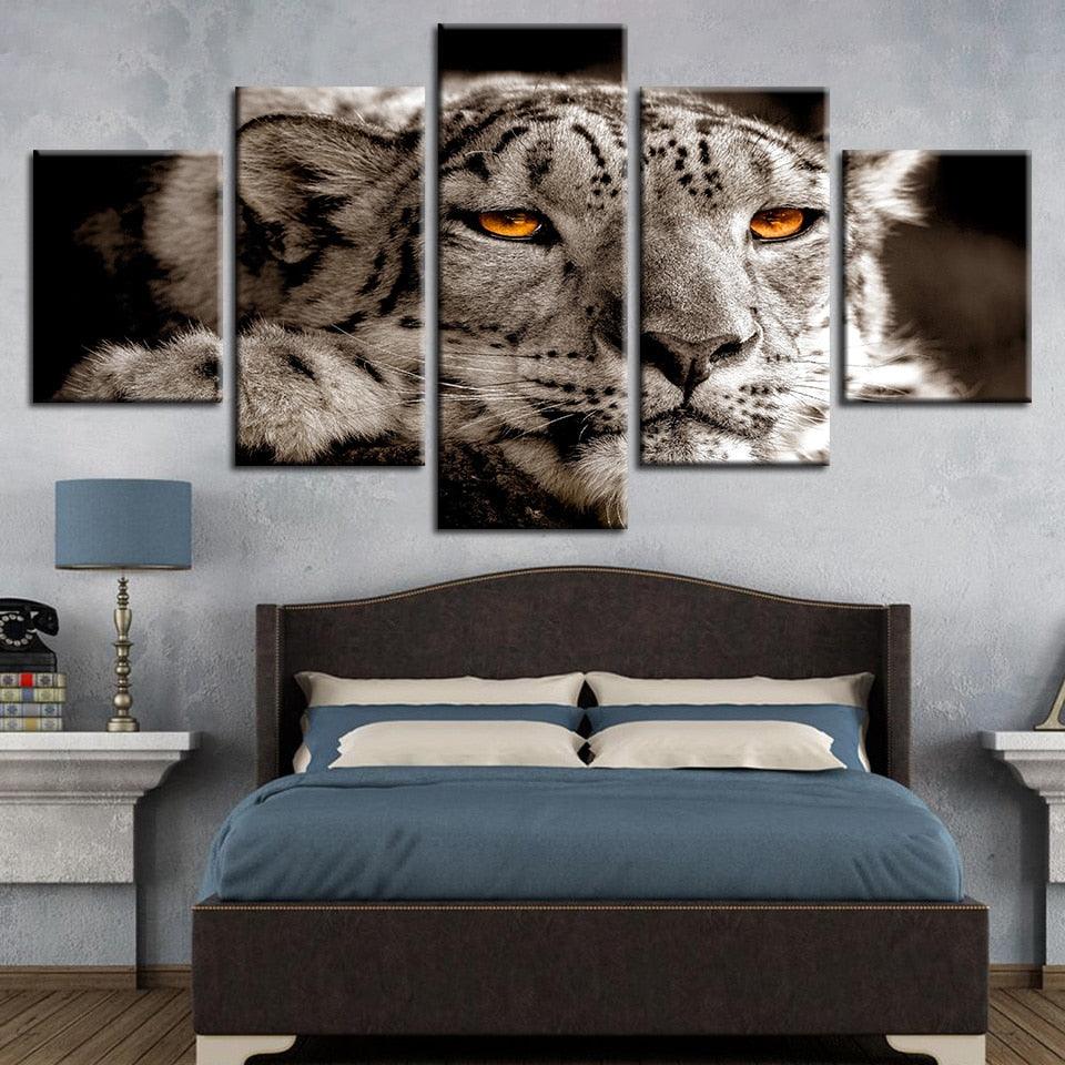 Lying Leopard Magical Eyes 5 Piece HD Multi Panel Canvas Wall Art Frame - Original Frame