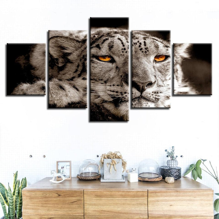 Lying Leopard Magical Eyes 5 Piece HD Multi Panel Canvas Wall Art Frame - Original Frame